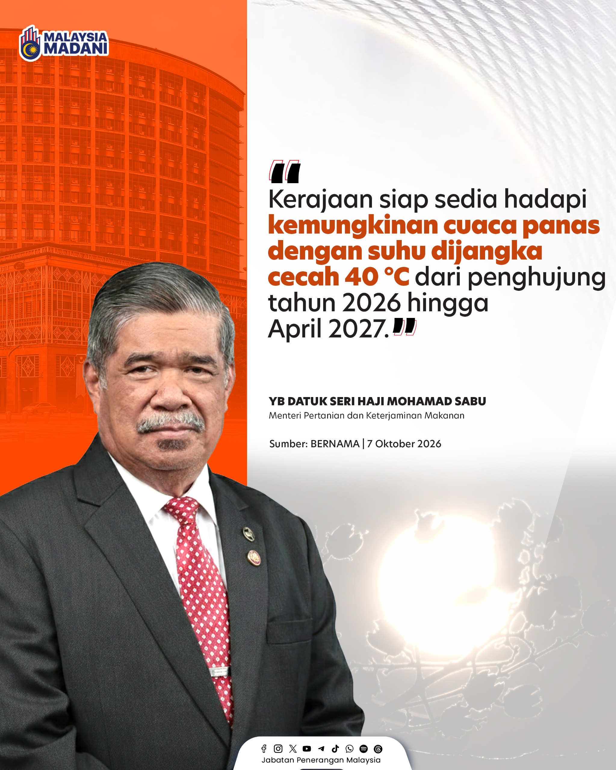 SIAP SEDIA KEMUNGKINAN CUACA PANAS CECAH 40°C