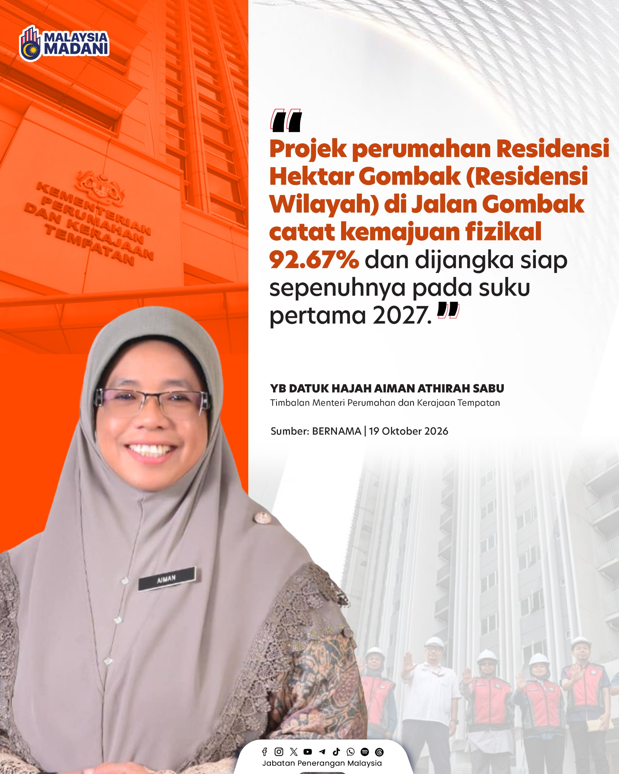 RESIDENSI HEKTAR GOMBAK CATAT KEMAJUAN FIZIKAL